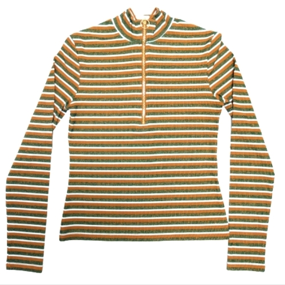 Simons Icône women's 90s striped zipped mock neck top size M - Picture 5 of 8